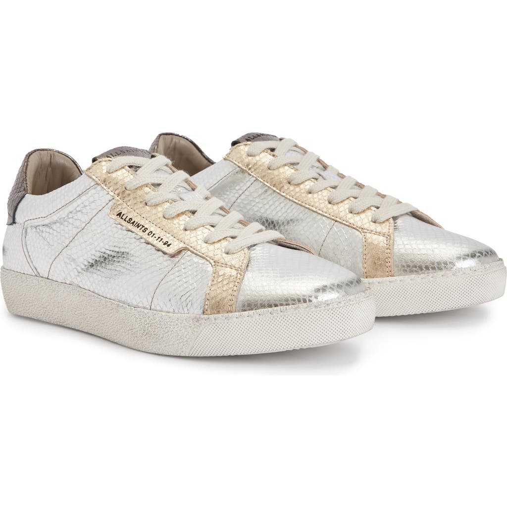 Allsaints Sheer Low Top Trainer In Silver/gold
