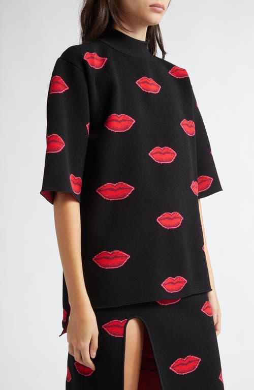 Shop Stella Mccartney Lips Jacquard Mock Neck Sweater In Black/red