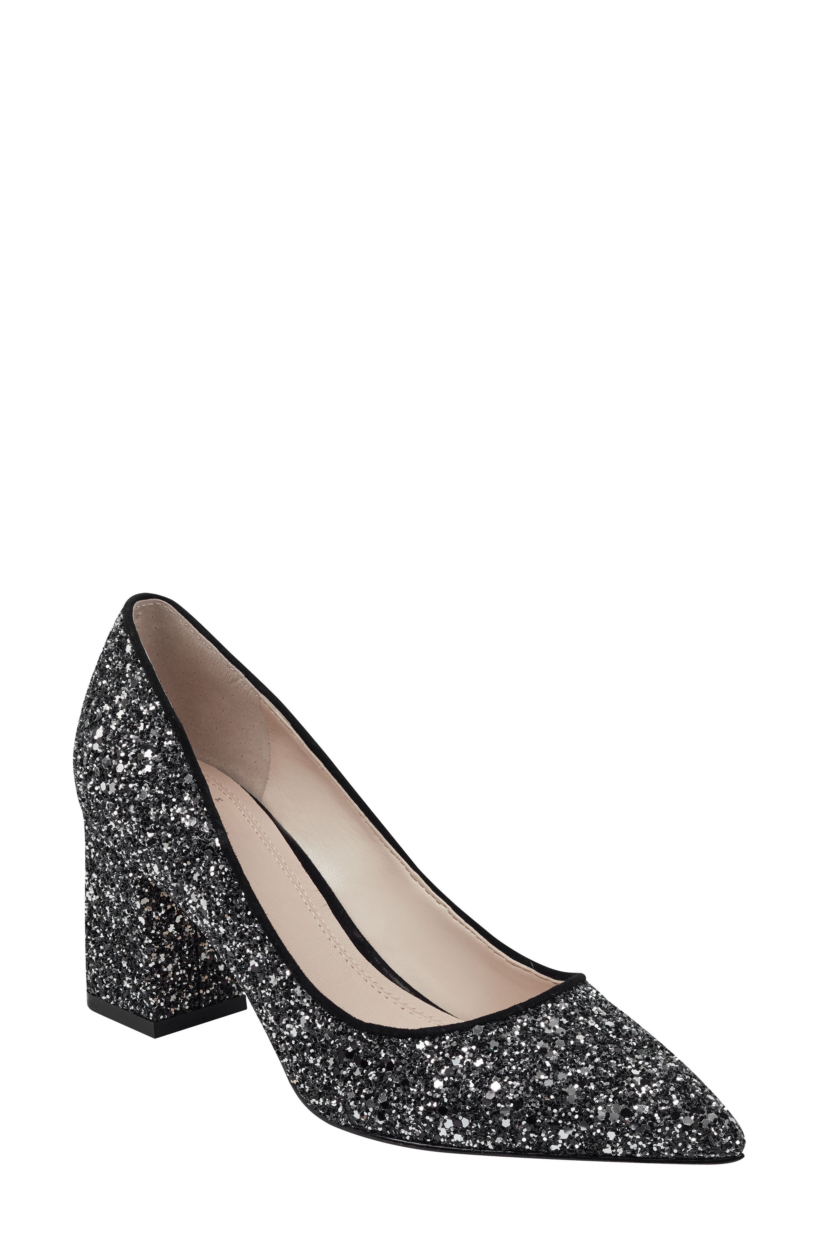 glitter block heel pumps