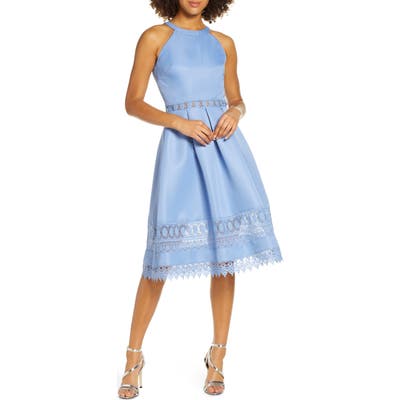 Chi Chi London Naila Halter Neck Satin & Lace Cocktail Dress, Blue