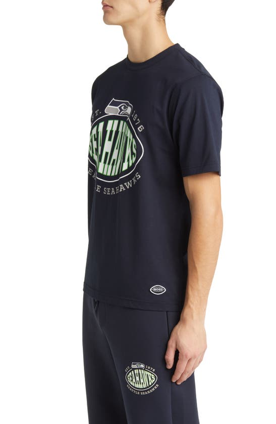 Hugo Boss Boss X Nfl Stretch Cotton Graphic T-shirt In Seattle Seahawks Dark Blue