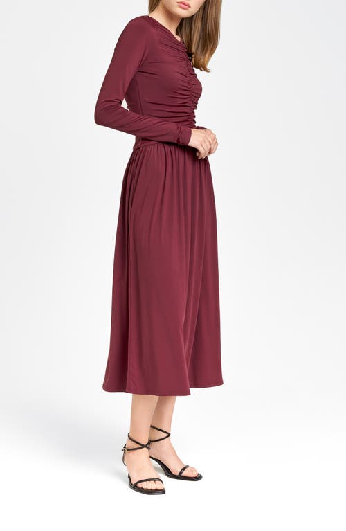 Shop Wayf Pippa Center Ruched Long Sleeve Knit Dress In Aubergine