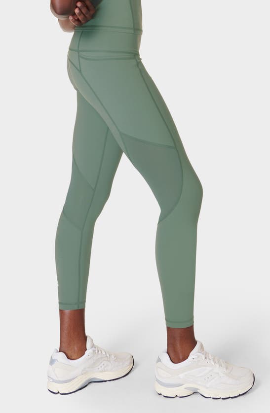 Shop Sweaty Betty Aerial Core Mesh Inset Ankle Pocket Leggings In Cool Forest Green