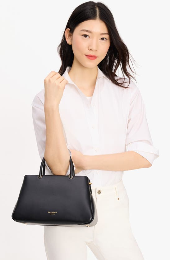 Shop Kate Spade Grace Smooth Leather Satchel In Black