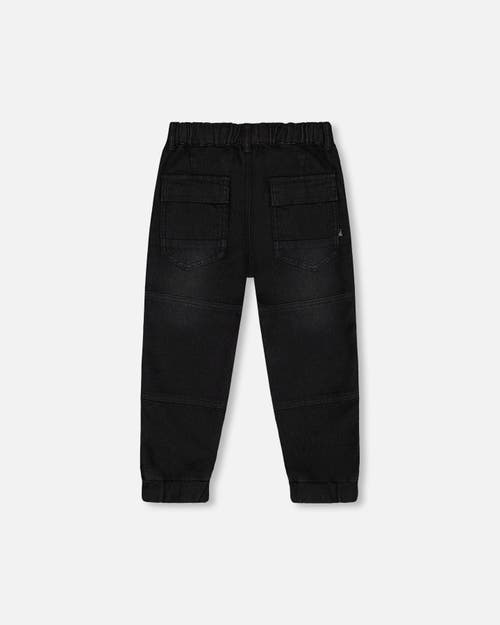 Shop Deux Par Deux Baby Boy's French Terry Jogger Pants Black Denim In Black Denim Textured