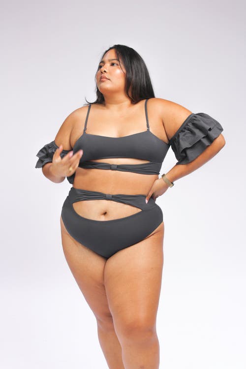 Mary Mercedes Ty Cutout Bikini Bottom In Charcoal Grey