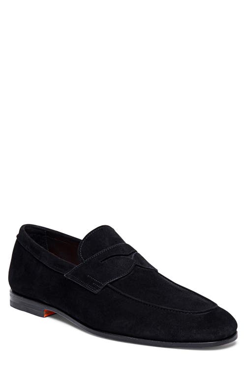 Santoni Drain Suede Loafers In Black