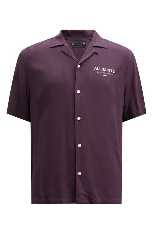 Shop Allsaints Underground Logo Graphic Camp Shirt In Night Purple