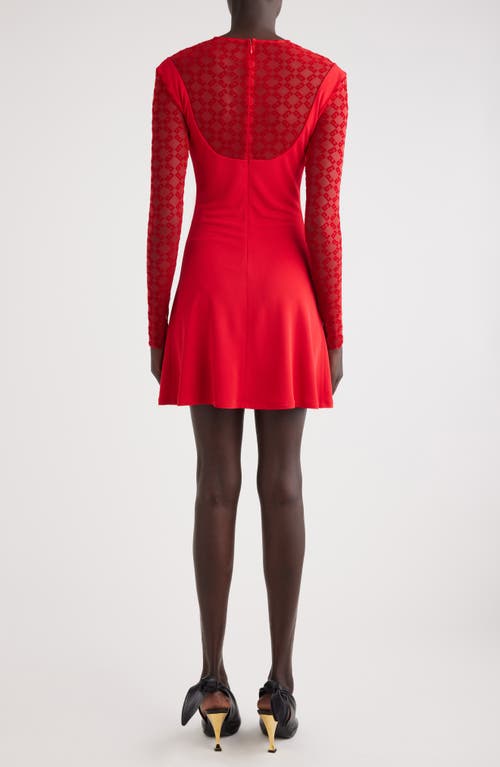 Givenchy Plumetis Long Sleeve Mixed Media Minidress In Red