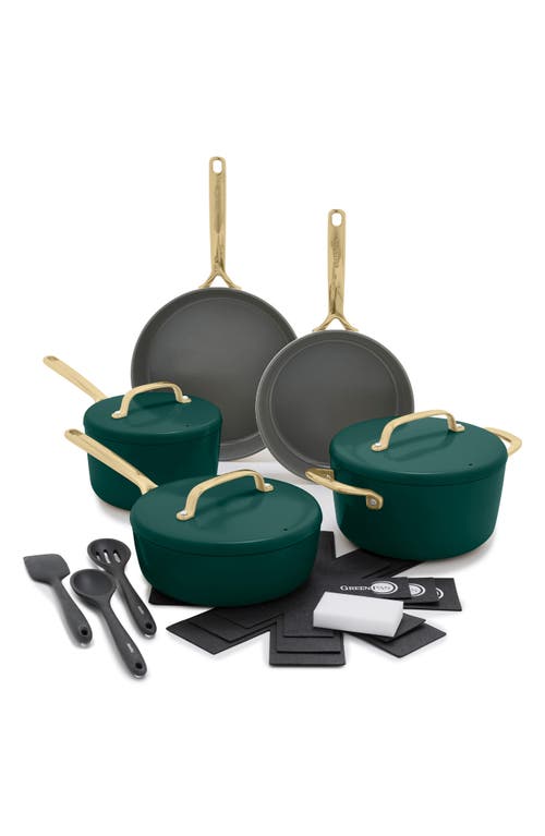 Greenpan Gp5 Infinite8 11-piece Anodized Aluminum Ceramic Nonstick Cookware Set With Champagne Handl In Rainforest Green