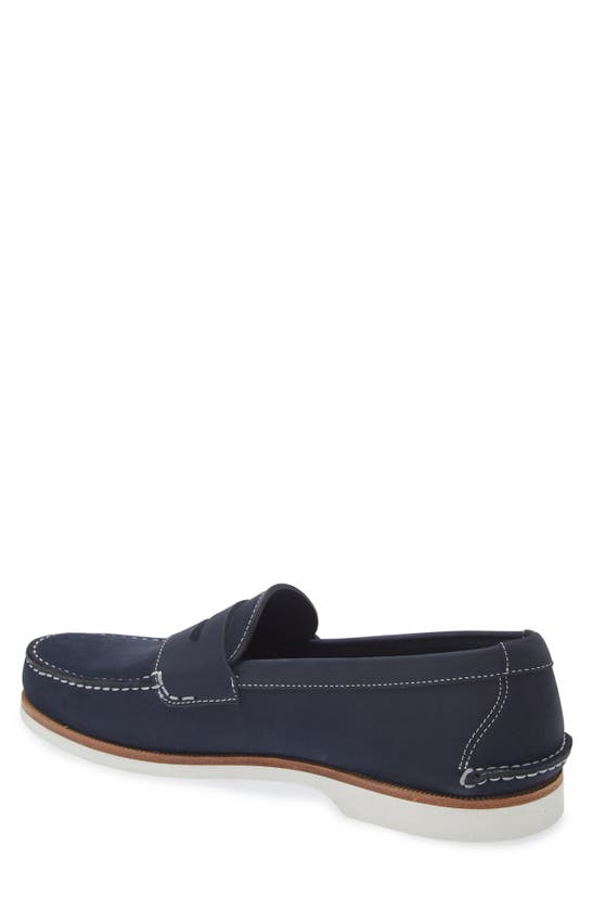 Shop Jm Weston Bateau Water Resistant Penny Loafer In Dark Blue/ Cement