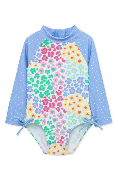 Little Me Print Long Sleeve One-Piece Swimsuit Blue at Nordstrom,