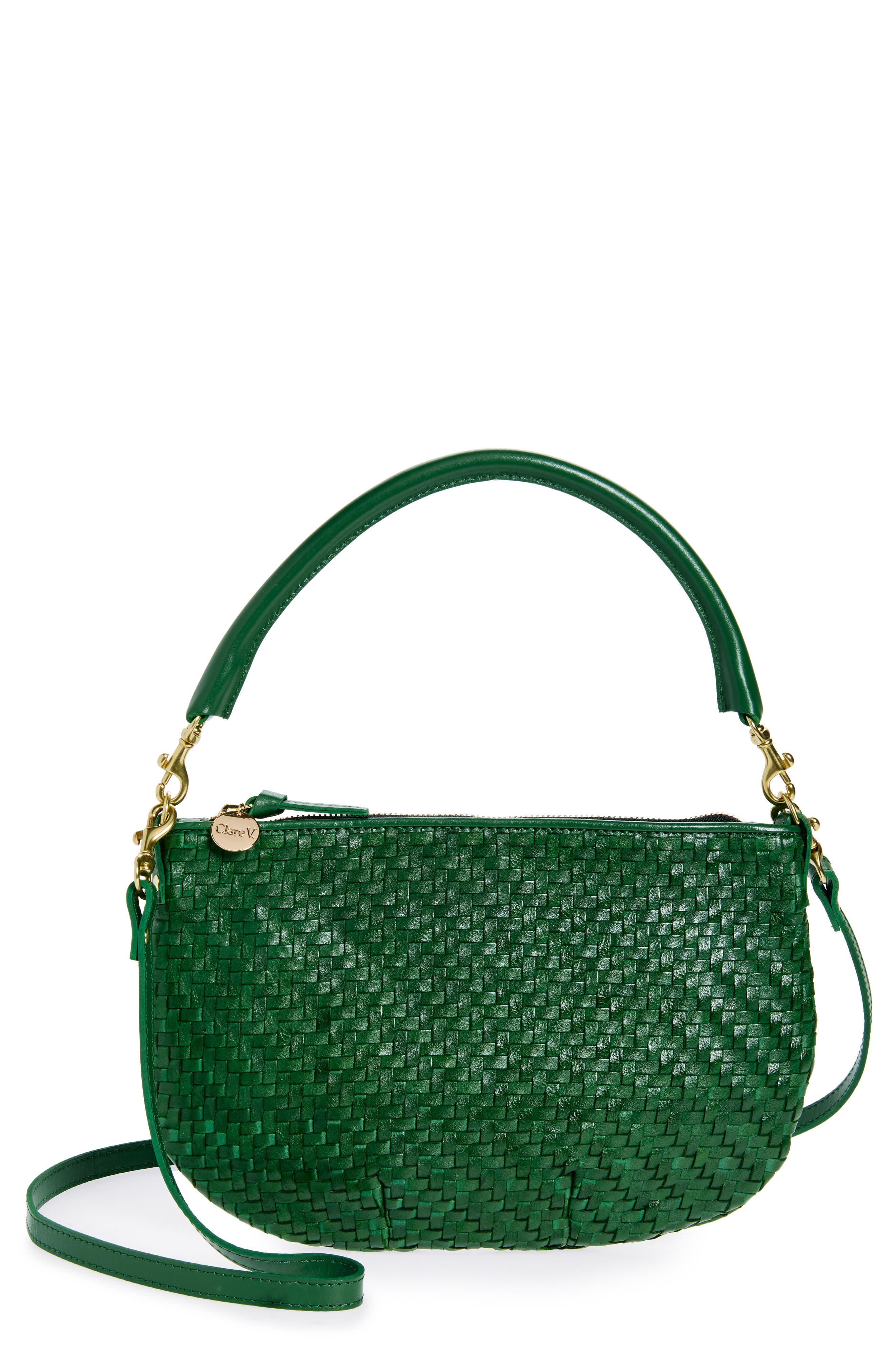 Clare V. Petit Moyen Messenger Bag in Evergreen Woven Zig Zag 