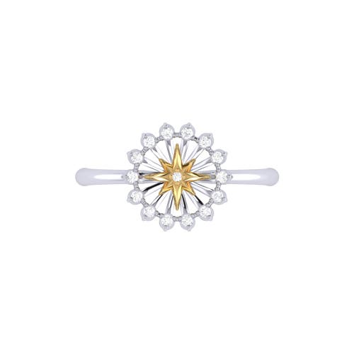 Shop Luvmyjewelry Starburst Yellow Gold Plated Sterling Silver Diamond Ring In White & Yellow