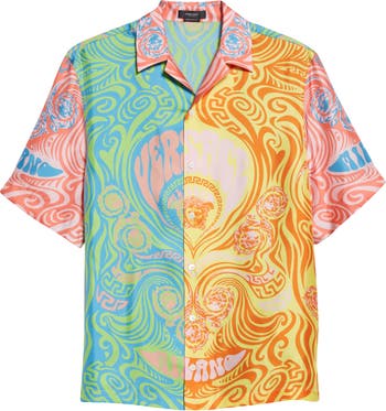 Versace Medusa Music Short Sleeve Silk Button-Up Camp Shirt