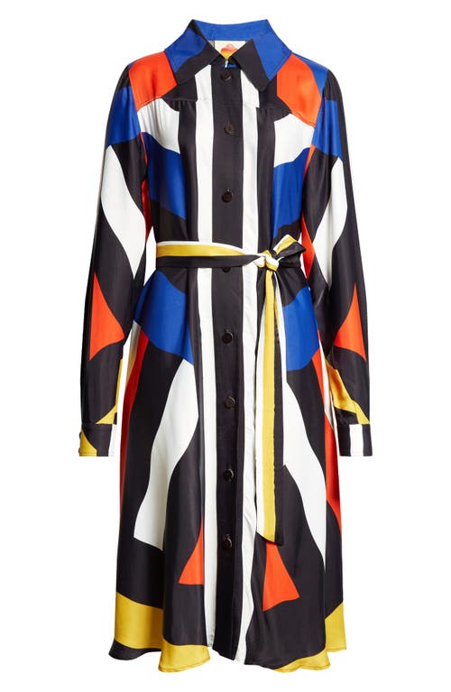 Shop Farm Rio Amanda Abstract Print Long Sleeve Satin Shirtdress In Amanda Stripes Multi