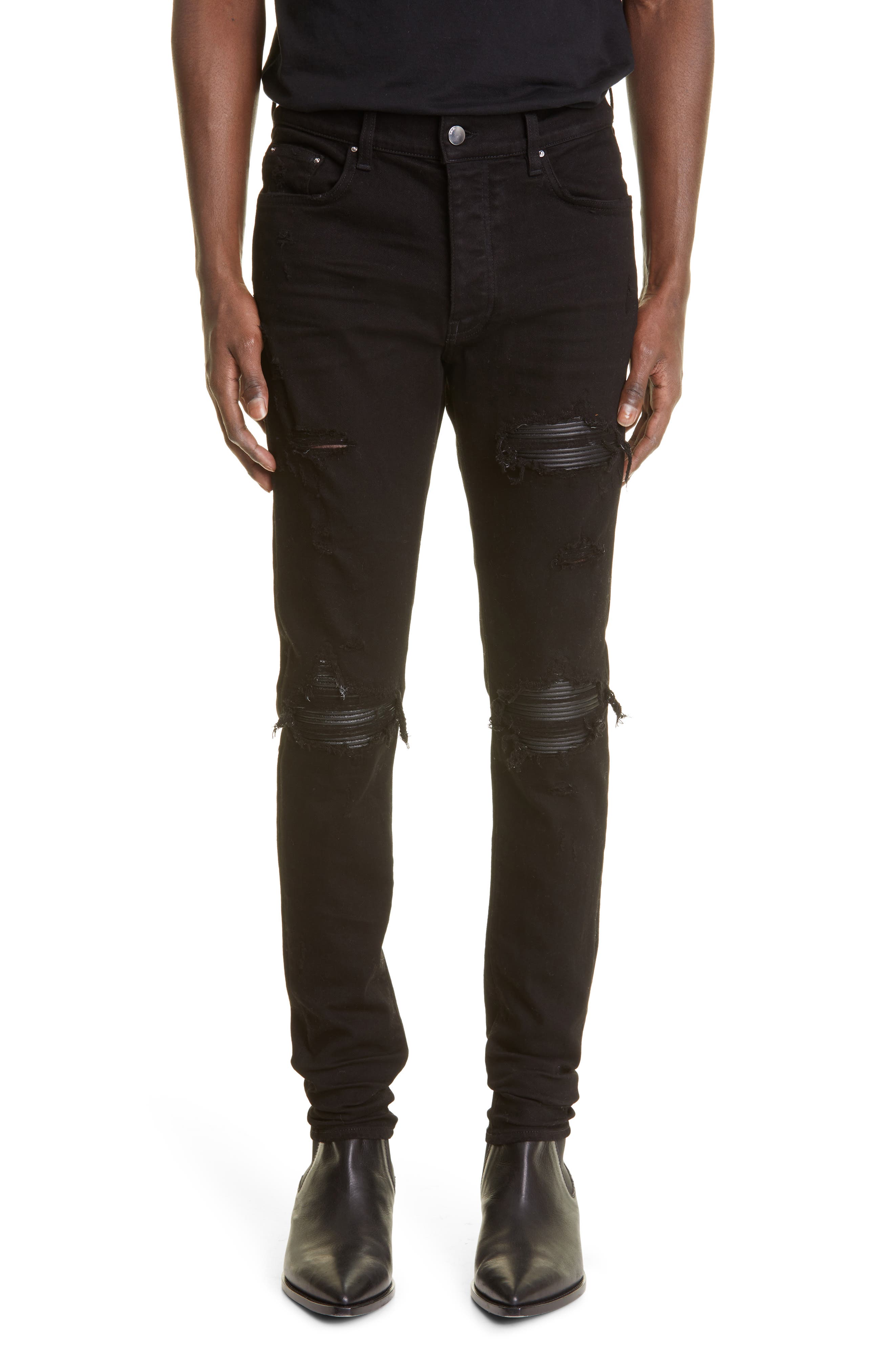 MX1 Leather Patch Ripped Skinny Jeans