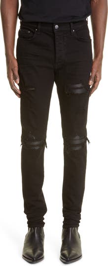 AMIRI MX1 Leather Patch Ripped Skinny Jeans | Nordstrom