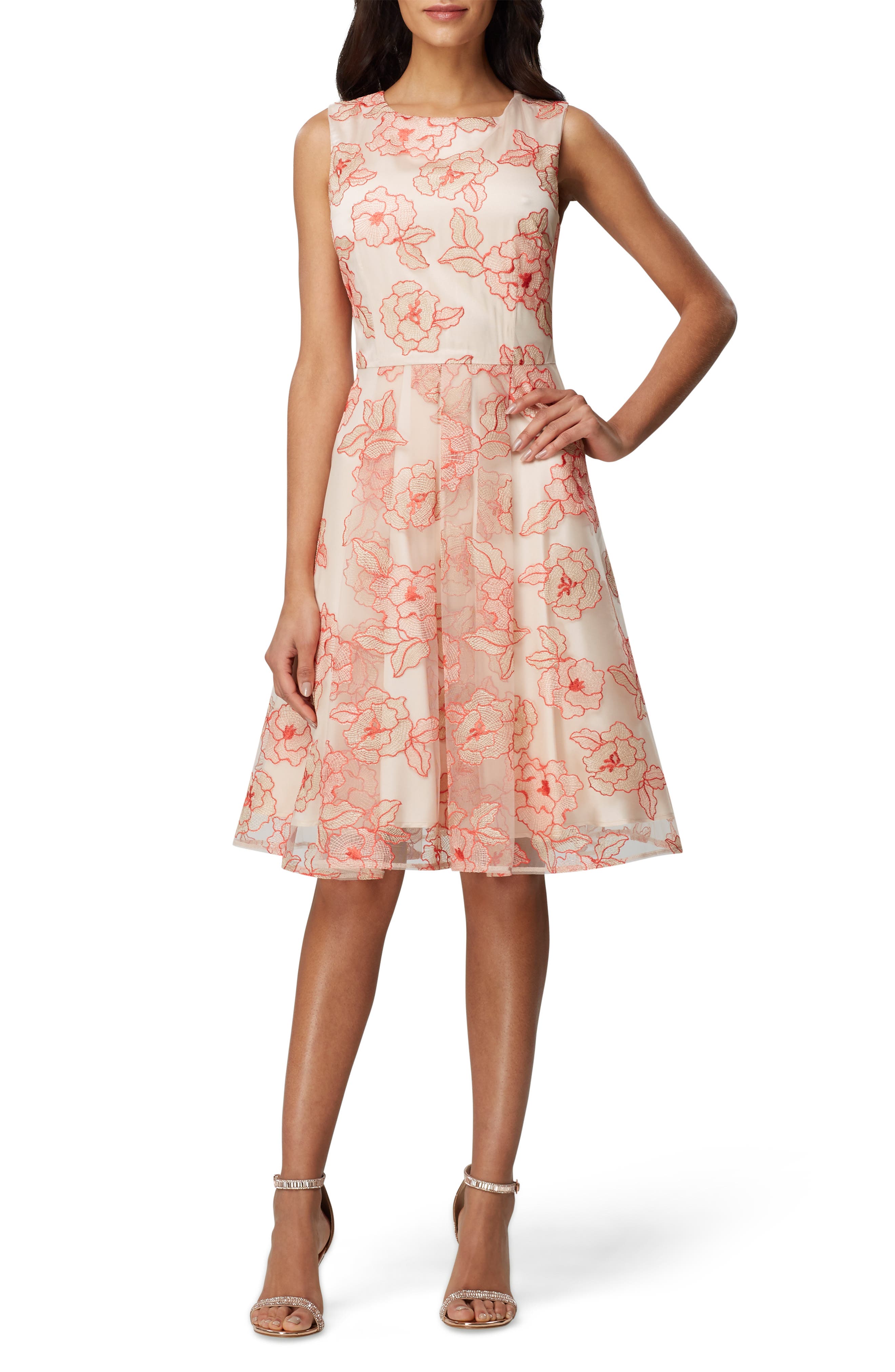 tahari floral embroidered dress