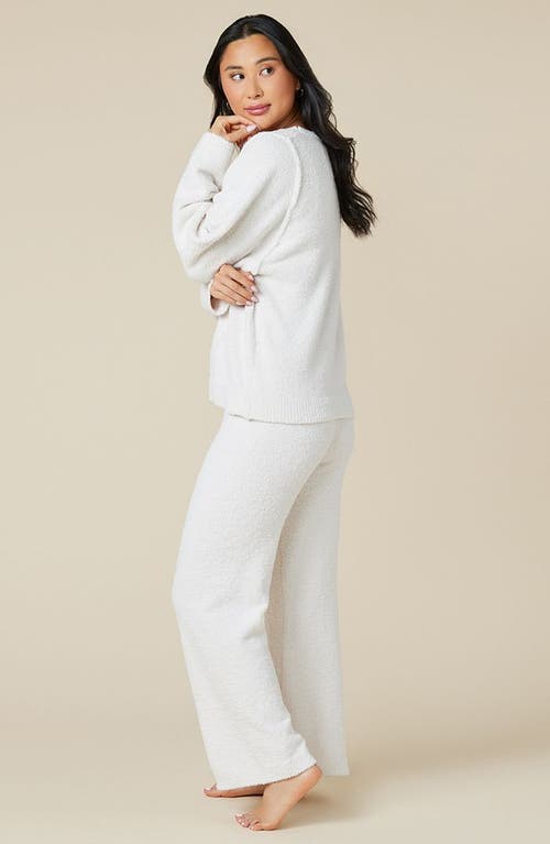 Softies Solid Marshmallow Reverse Seam Crew Neck Lounge Set With Bracelet Sleeve In Almond