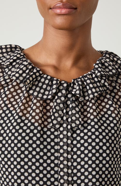 Shop Lk Bennett Coco Polka Dot Tie Neck Top In Black Multi