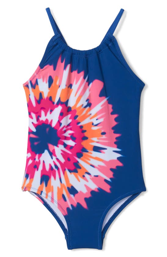 Shop Hatley Kids' Shibori Tie Dye One-piece Swimsuit In Blue