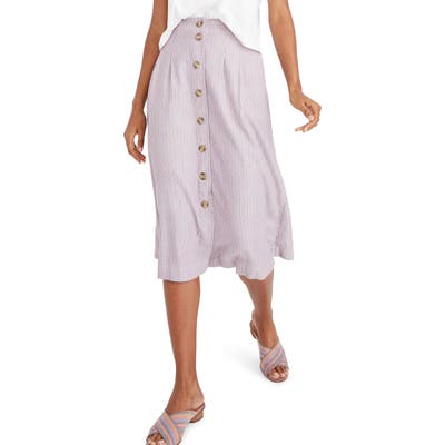 Madewell Patio Lilac Stripe Button Front Midi Skirt, Purple