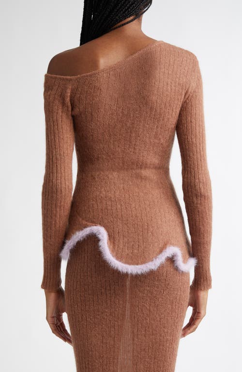 Shop Ph5 Pixie Wavy Asymmetric Sheer Sweater In Cozy Brown