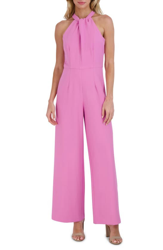 Julia Jordan Twist-front Halter Jumpsuit In Pink Orchid