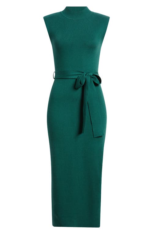 Shop Zoe And Claire Mock Neck Sleeveless Midi Sweater Dress In Hunter Green