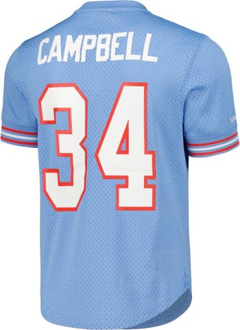 Men's Houston Oilers Earl Campbell Mitchell & Ness Light Blue Retired Player  Name & Number Long Sleeve Top