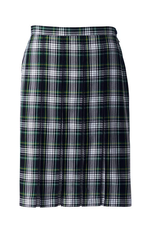 Shop Lands' End School Uniform Young  Plaid Box Pleat Skirt Top Of The Knee In White/evergreen Plaid