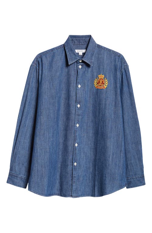 Shop Sporty And Rich Sporty & Rich Crest Denim Button-up Shirt In Blue Denim