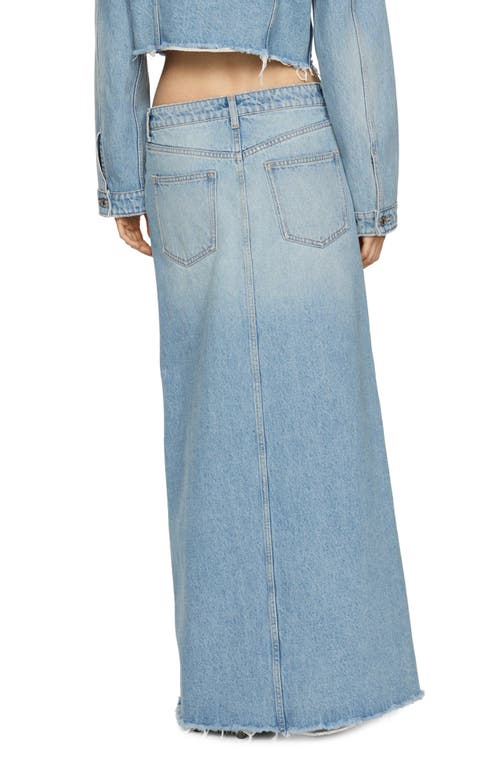 Shop Mango Frayed Denim Maxi Skirt In Medium Blue