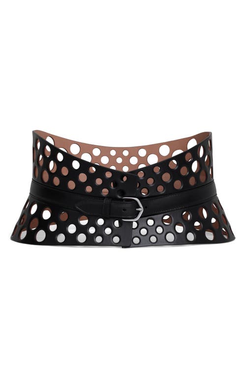 Shop Alaïa Neo Perforated Leather Corset Belt In Noir