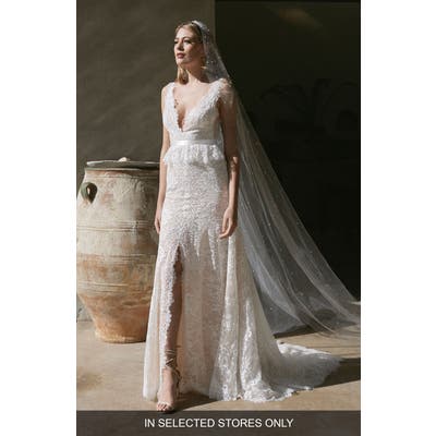 Watters Lark Beaded Lace Wedding Dress, Size - Ivory
