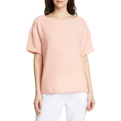 Eileen Fisher Boat Neck Boxy Organic Cotton Top, Coral