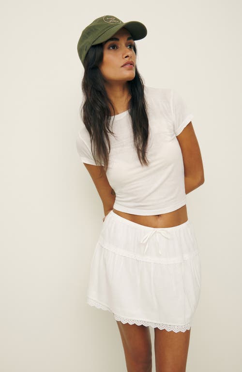 Reformation Tavia Eyelet Trim Organic Cotton Miniskirt In White