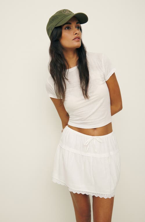 Shop Reformation Tavia Eyelet Trim Organic Cotton Miniskirt In White