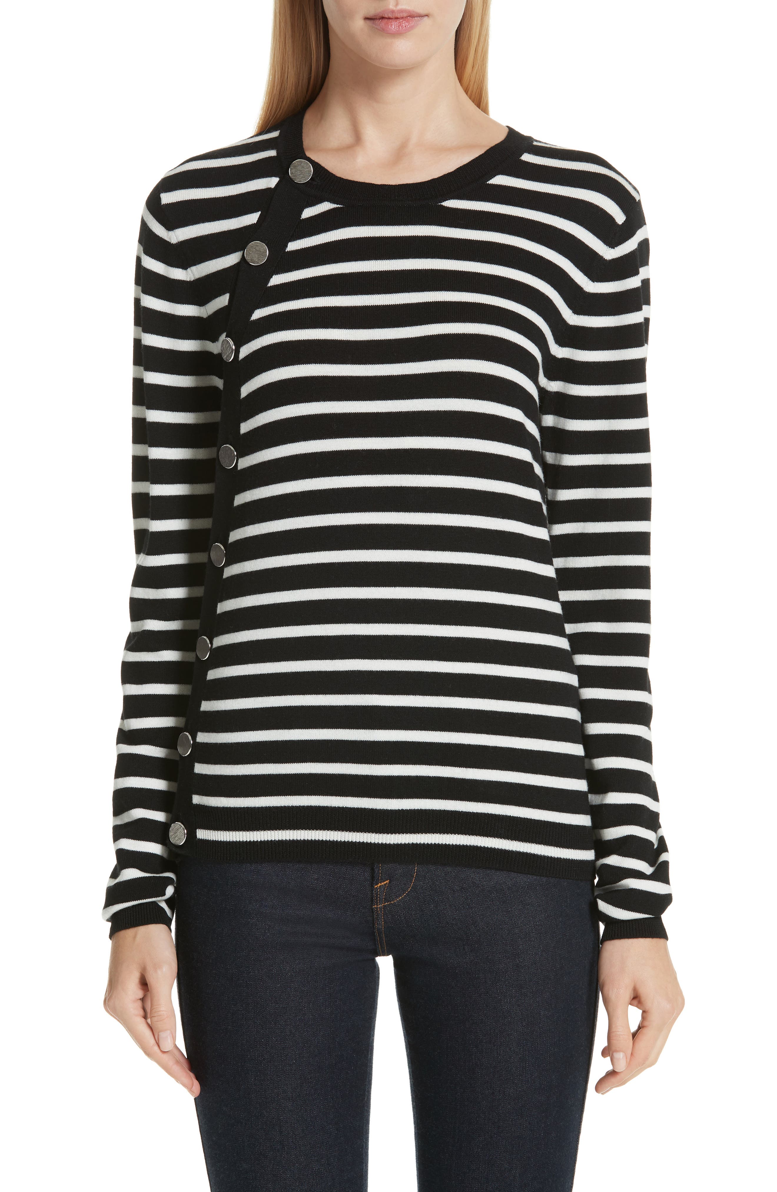 Altuzarra Stripe Button Side Wool Sweater, Black