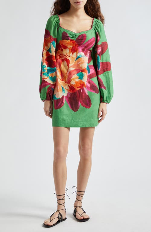 FARM Rio Tropicart Long Sleeve Linen Blend Dress Green at Nordstrom,