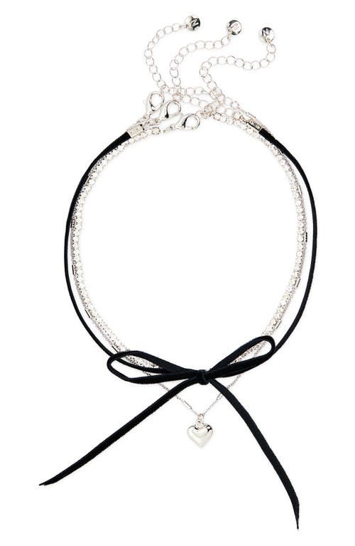 BP. Layered Bow & Heart Pendant Choker Necklace in Black 