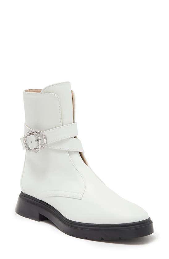 Stuart Weitzman Crystal Buckle Zip Bootie The Sw Outlet In White.