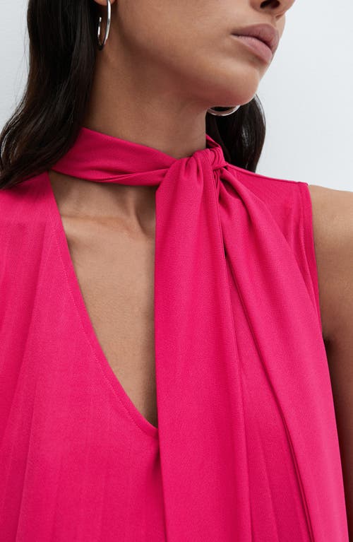 Shop Mango Pleated Scarf Neck Shift Dress In Bright Pink