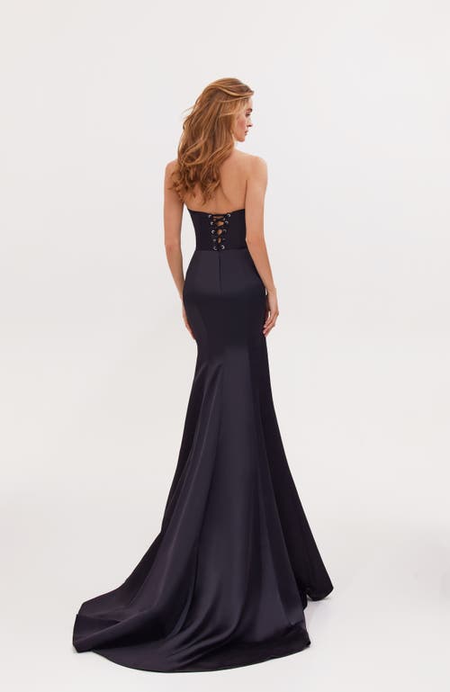 Milla Black Strapless Evening Gown With Thigh Slit In Black