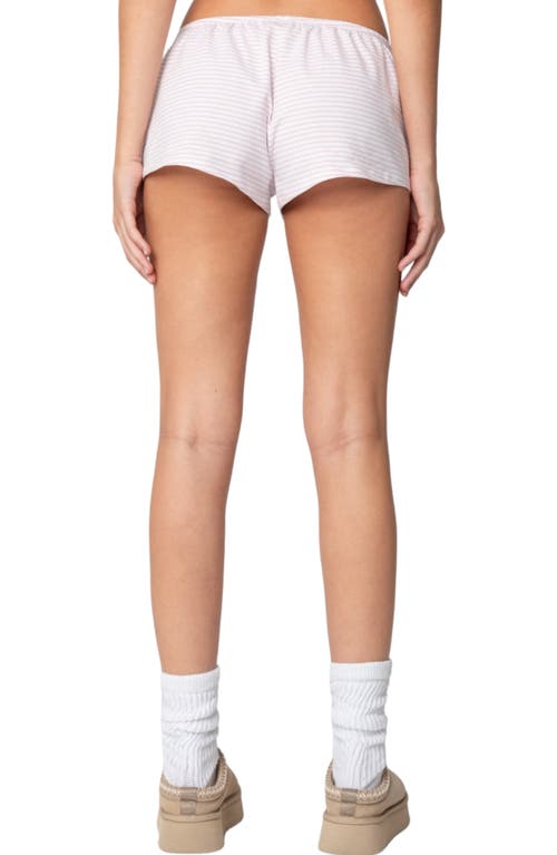 Shop Edikted Astor Stripe Stretch Cotton Shorts In White-and-pink