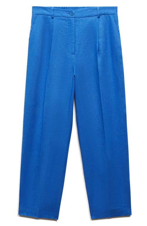 Shop Mango Brunoli Linen Ankle Straight Leg Pants In Medium Blue