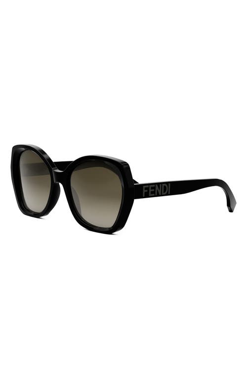 Shop Fendi ' Lettering 57mm Gradient Butterfly Sunglasses In Shiny Black/gradient Brown