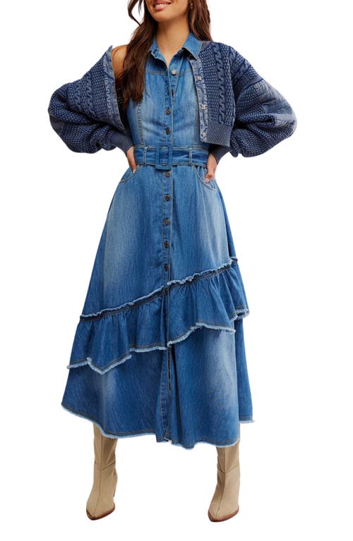 Shop Free People Beau Belted Asymmetric Hem Sleeveless Denim Shirtdress In Blue Grass