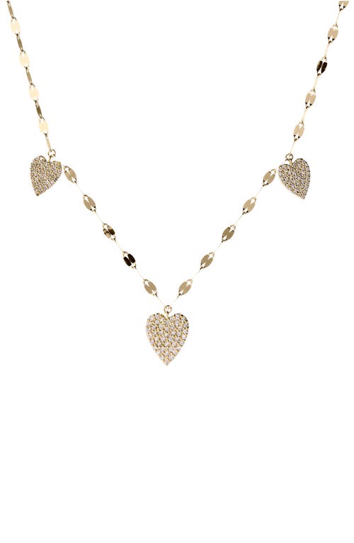 Triple Heart Charm Necklace in Yellow Gold